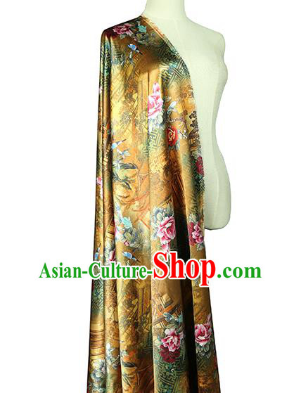 China Classical Cheongsam Ginger Silk Fabric Traditional Qipao Dress Brocade Tapestry Drapery