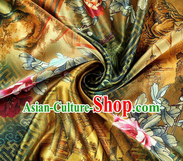 China Classical Cheongsam Ginger Silk Fabric Traditional Qipao Dress Brocade Tapestry Drapery