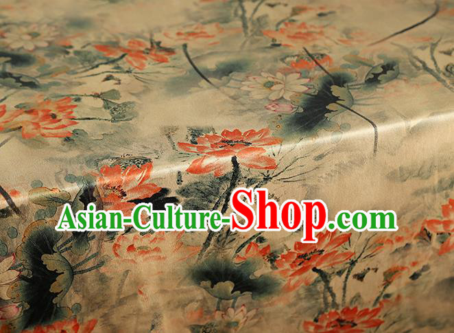 China Classical Lotus Pattern Silk Fabric Traditional Cheongsam Beige Gambiered Guangdong Gauze