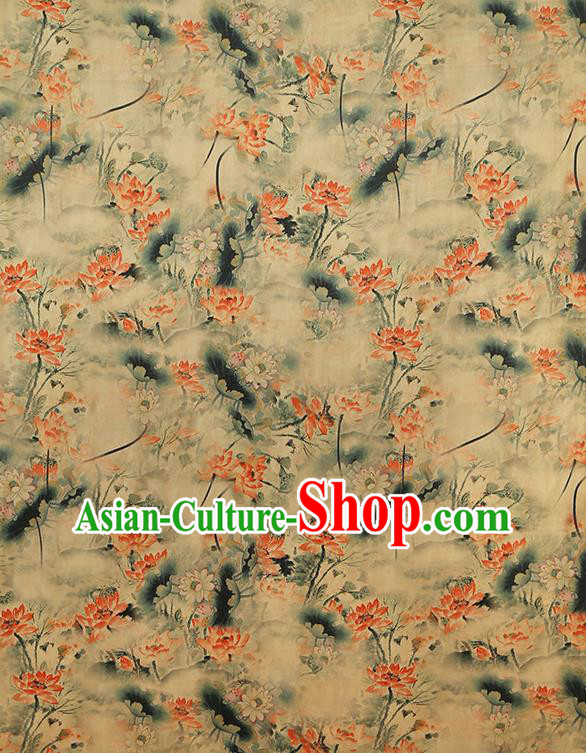 China Classical Lotus Pattern Silk Fabric Traditional Cheongsam Beige Gambiered Guangdong Gauze