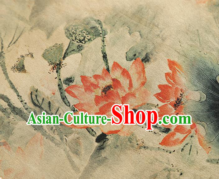 China Classical Lotus Pattern Silk Fabric Traditional Cheongsam Beige Gambiered Guangdong Gauze