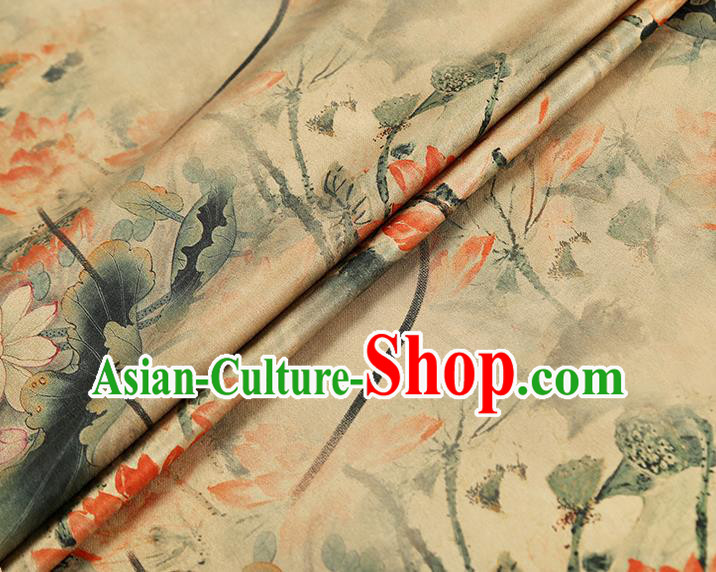 China Classical Lotus Pattern Silk Fabric Traditional Cheongsam Beige Gambiered Guangdong Gauze