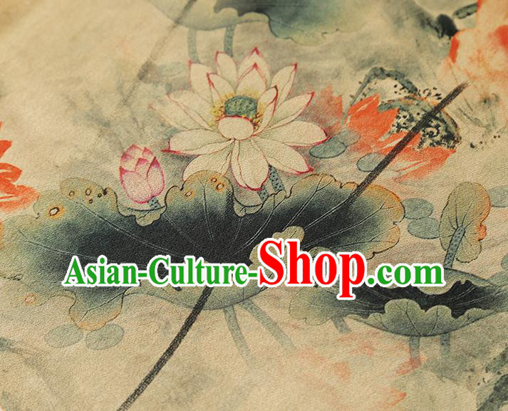 China Classical Lotus Pattern Silk Fabric Traditional Cheongsam Beige Gambiered Guangdong Gauze