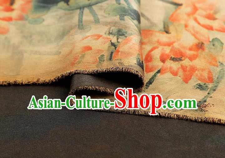 China Classical Lotus Pattern Silk Fabric Traditional Cheongsam Beige Gambiered Guangdong Gauze