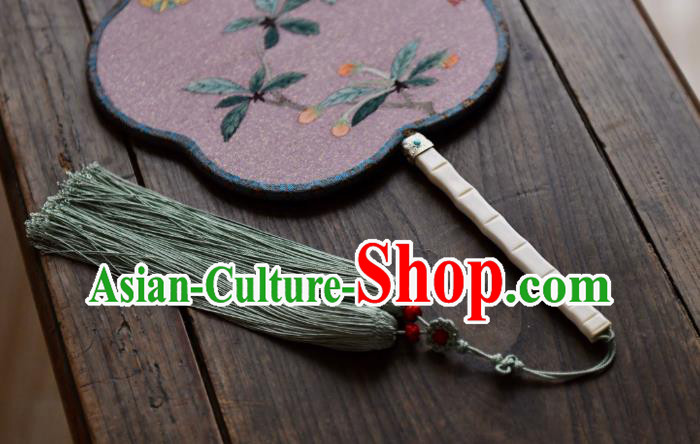 China Ancient Song Dynasty Court Begonia Fan Handmade Butterfly Pattern Palace Fan Traditional Lilac Silk Fan