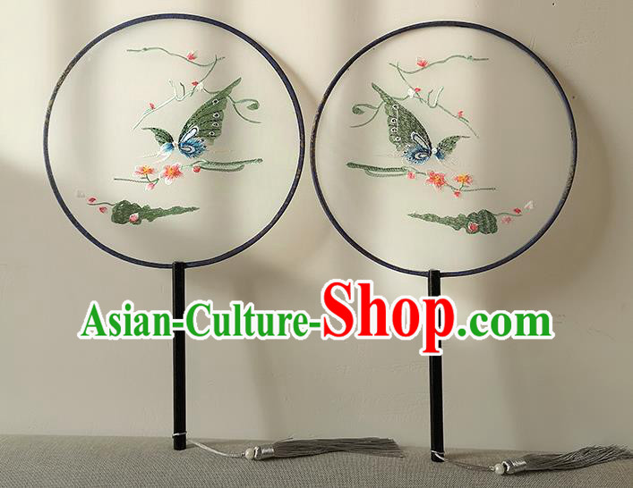 China Embroidered Butterfly Circular Fan Traditional Cultural Dance Silk Fan Handmade Palace Fan
