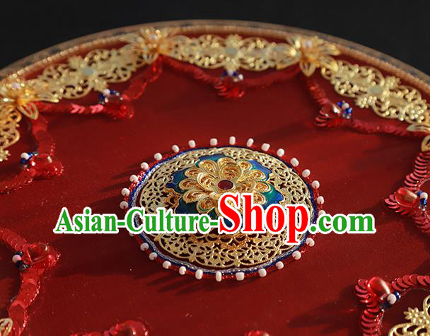China Wedding Fan Handmade Bride Palace Fan Traditional Xiuhe Suit Red Silk Circular Fan