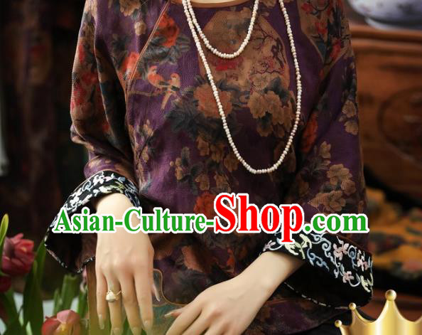 China Purple Gambiered Guangdong Gauze Upper Outer Garment Traditional Women Tang Suit Shirt