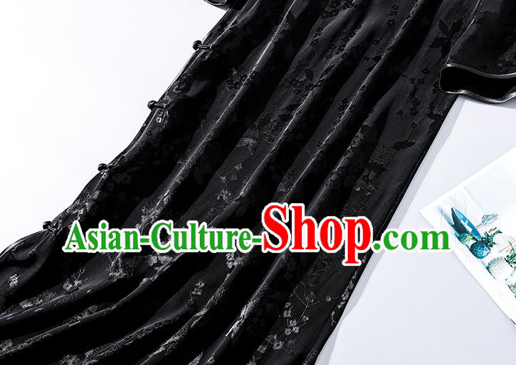 Asian Chinese Classical Black Silk Cheongsam National Shanghai Beauty Clothing Traditional Jacquard Qipao Dress