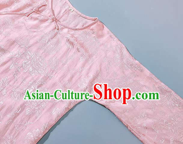 Asian Chinese Traditional Qipao Dress Classical Pink Silk Cheongsam National Young Lady Clothing