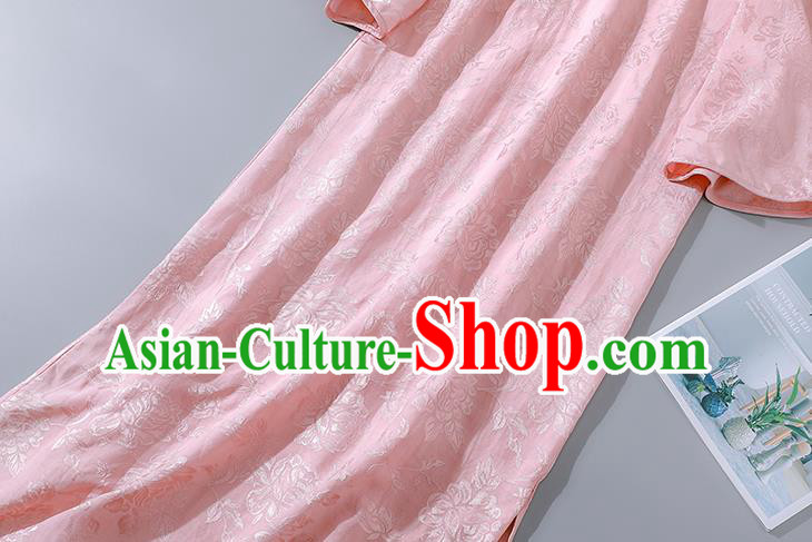 Asian Chinese Traditional Qipao Dress Classical Pink Silk Cheongsam National Young Lady Clothing