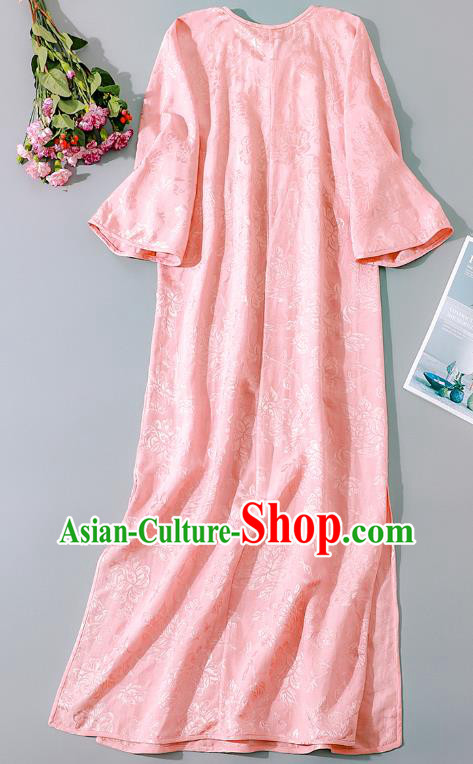 Asian Chinese Traditional Qipao Dress Classical Pink Silk Cheongsam National Young Lady Clothing