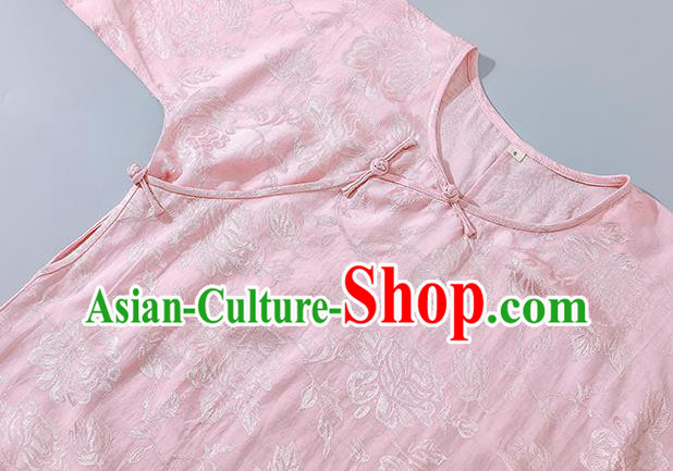 Asian Chinese Traditional Qipao Dress Classical Pink Silk Cheongsam National Young Lady Clothing
