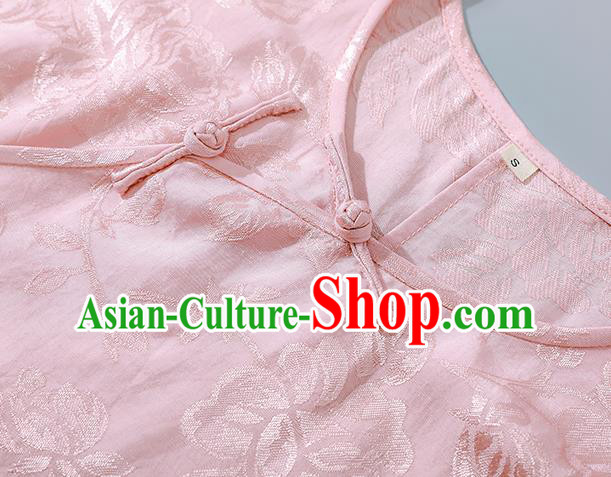 Asian Chinese Traditional Qipao Dress Classical Pink Silk Cheongsam National Young Lady Clothing