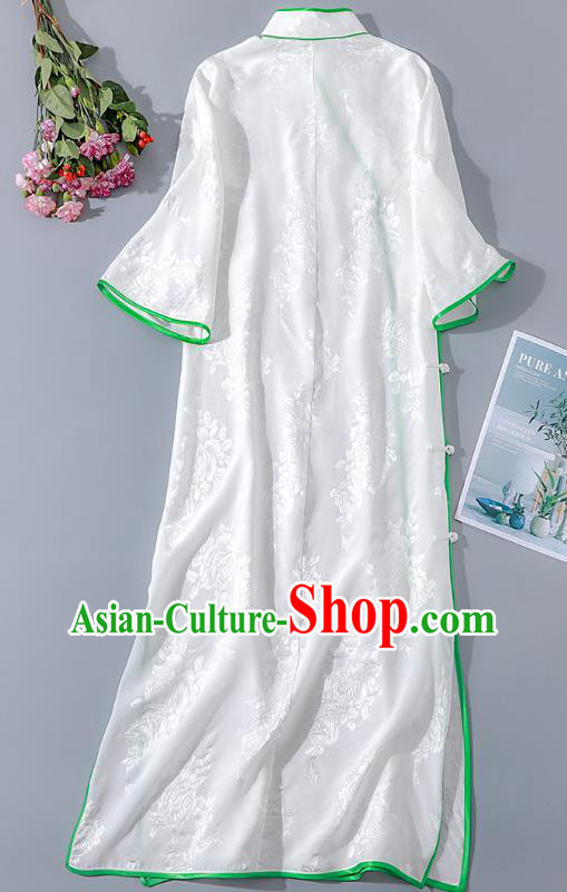 Asian Chinese National Young Lady Clothing Traditional Qipao Dress Classical White Silk Cheongsam
