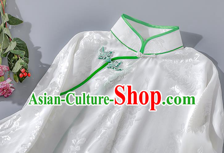 Asian Chinese National Young Lady Clothing Traditional Qipao Dress Classical White Silk Cheongsam