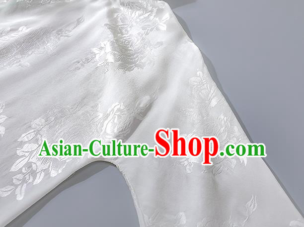 Asian Chinese National Young Lady Clothing Traditional Qipao Dress Classical White Silk Cheongsam