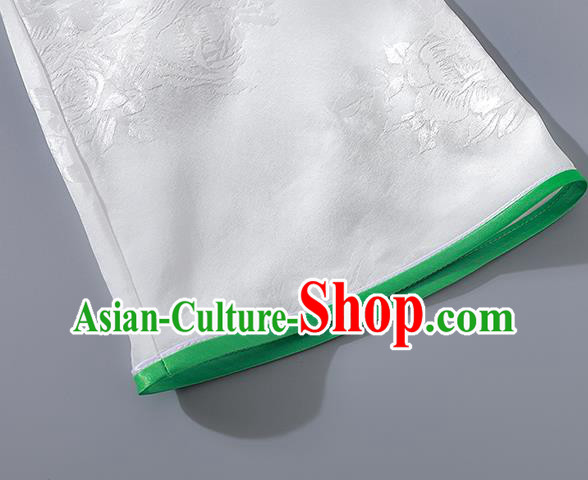 Asian Chinese National Young Lady Clothing Traditional Qipao Dress Classical White Silk Cheongsam