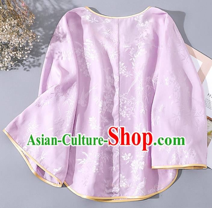 China Tang Suit Upper Outer Garment Traditional Cheongsam Pink Silk Shirt