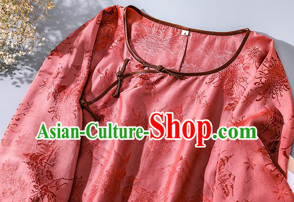 China Traditional Cheongsam Pink Silk Shirt Tang Suit Wide Sleeve Upper Outer Garment