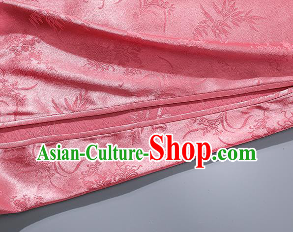 Asian Chinese Classical Pink Silk Cheongsam Traditional Slant Opening Qipao Dress National Woman Clothing