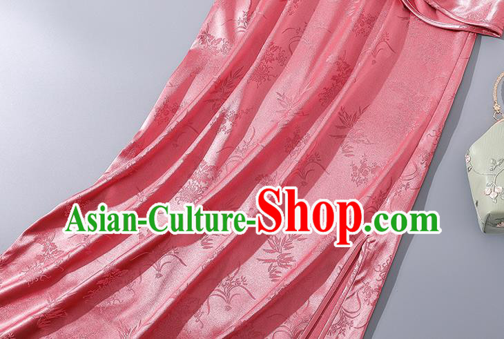 Asian Chinese Classical Pink Silk Cheongsam Traditional Slant Opening Qipao Dress National Woman Clothing