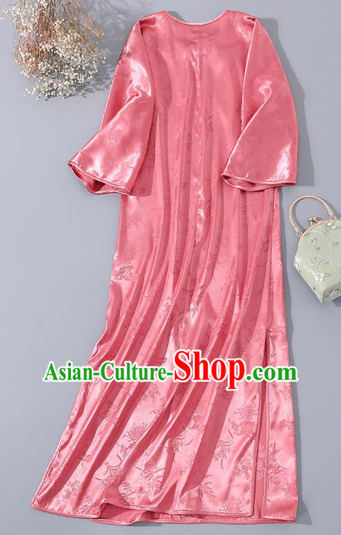 Asian Chinese Classical Pink Silk Cheongsam Traditional Slant Opening Qipao Dress National Woman Clothing