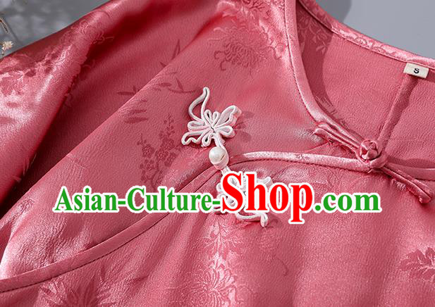Asian Chinese Classical Pink Silk Cheongsam Traditional Slant Opening Qipao Dress National Woman Clothing
