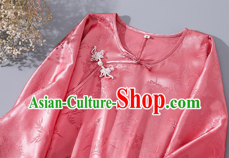 Asian Chinese Classical Pink Silk Cheongsam Traditional Slant Opening Qipao Dress National Woman Clothing