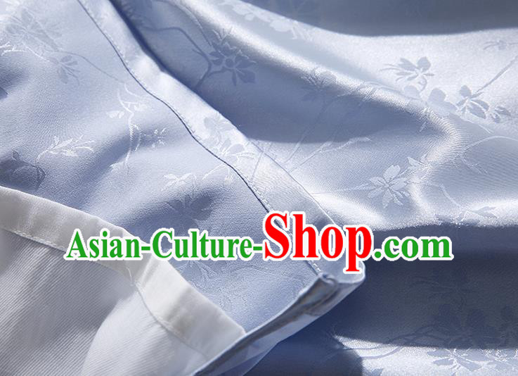 Asian Chinese Classical Light Blue Silk Cheongsam Traditional Embroidered Qipao Dress National Clothing