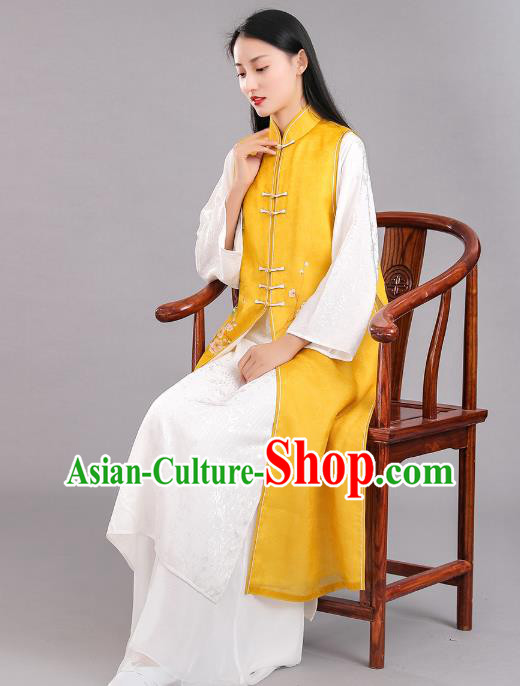 Asian Chinese Classical Yellow Cheongsam Traditional Tang Suit Qipao Dress National Woman Clothing