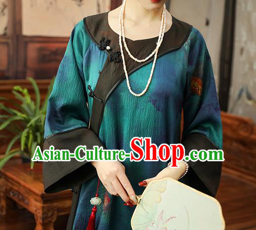 Asian Chinese Traditional Young Beauty Silk Qipao Dress Blue Gambiered Guangdong Gauze Classical Cheongsam