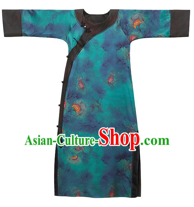 Asian Chinese Traditional Young Beauty Silk Qipao Dress Blue Gambiered Guangdong Gauze Classical Cheongsam