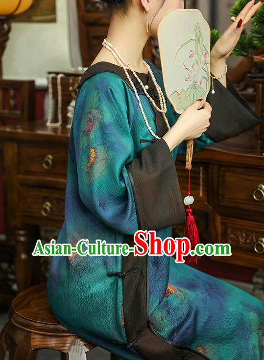 Asian Chinese Traditional Young Beauty Silk Qipao Dress Blue Gambiered Guangdong Gauze Classical Cheongsam