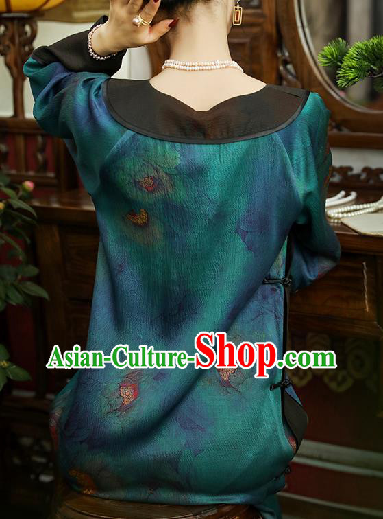 Asian Chinese Traditional Young Beauty Silk Qipao Dress Blue Gambiered Guangdong Gauze Classical Cheongsam