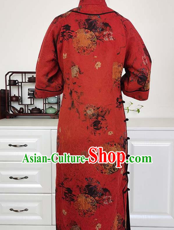 Asian Chinese Traditional Tang Suit Red Silk Qipao Dress Classical Shanghai Beauty Costume