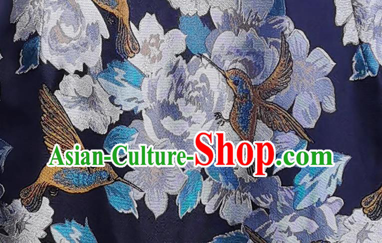 Asian Chinese Traditional Printing Navy Silk Qipao Dress Classical Song Brocade Cheongsam Costume