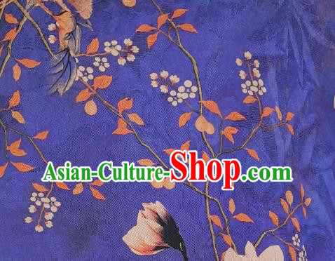 Asian Chinese Classical Loose Cheongsam Costume Traditional Printing Deep Blue Silk Qipao Dress