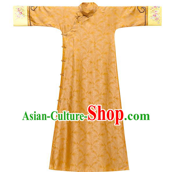Asian Chinese Classical Golden Song Brocade Cheongsam Clothing Traditional Embroidered Silk Qipao Dress