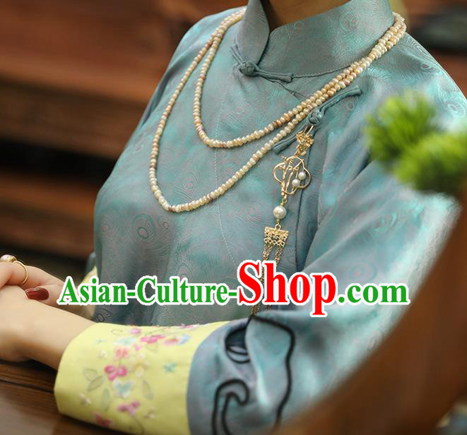 Asian Chinese Traditional Embroidered Silk Qipao Dress Classical Light Blue Song Brocade Cheongsam Clothing