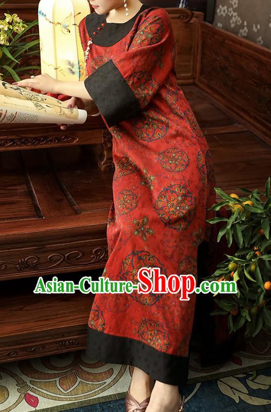 Asian Chinese Traditional Qing Dynasty Princess Red Silk Qipao Dress Classical Women Cheongsam Clothing