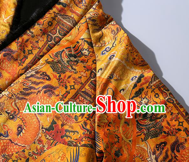 China Traditional Tang Suit Outer Garment Classical Dragons Pattern Yellow Silk Cotton Wadded Jacket