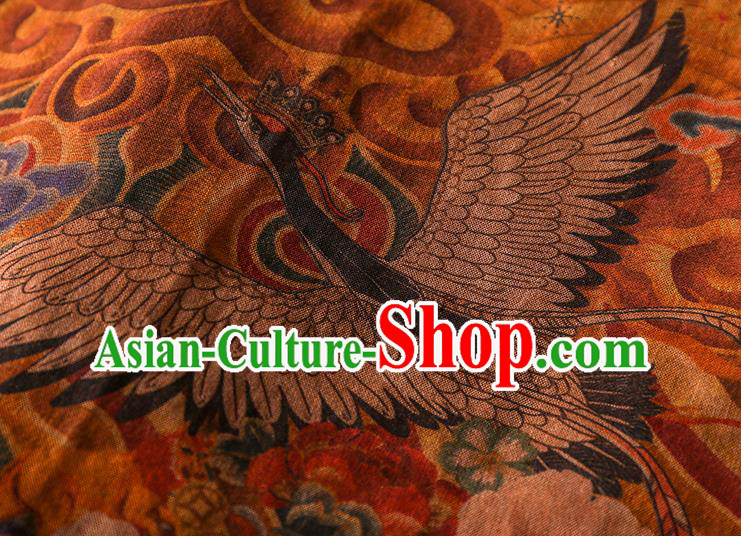 China Traditional Tang Suit Upper Outer Garment Classical Wave Cranes Pattern Ginger Silk Shirt