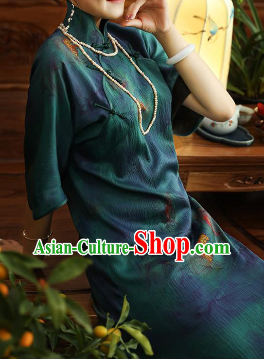 Asian Chinese Traditional Short Sleeve Silk Qipao Dress Classical Young Lady Cheongsam Clothing