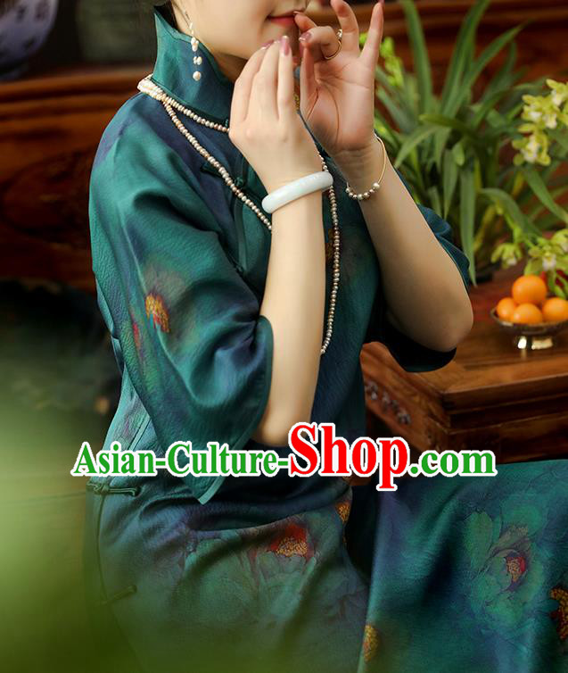 Asian Chinese Traditional Short Sleeve Silk Qipao Dress Classical Young Lady Cheongsam Clothing