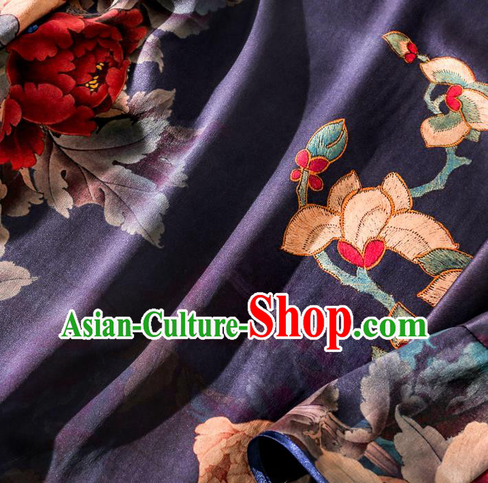 Asian Chinese Classical Cheongsam Traditional Printing Peony Purple Silk Qipao Dress Clothing