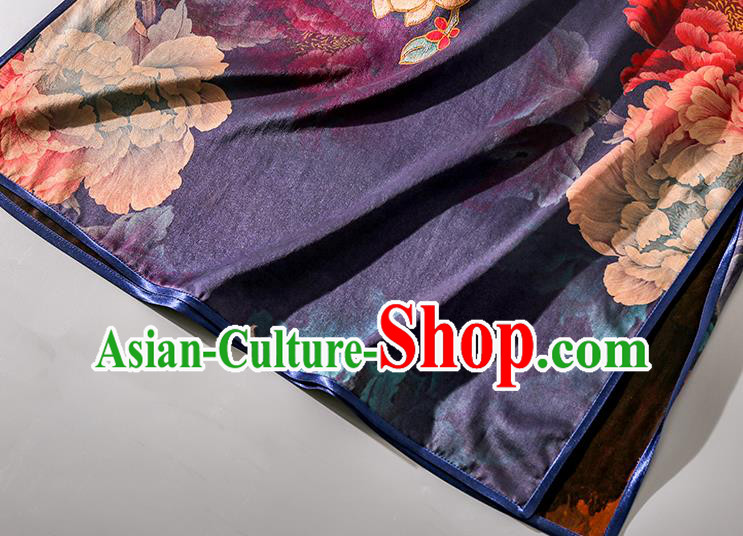 Asian Chinese Classical Cheongsam Traditional Printing Peony Purple Silk Qipao Dress Clothing