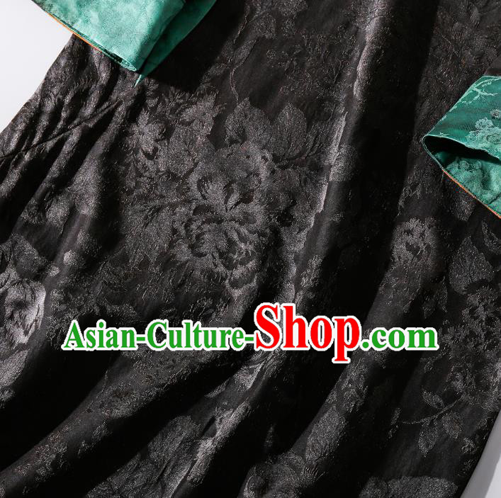 Asian Chinese Classical Jacquard Brocade Cheongsam Clothing Traditional Woman Black Silk Long Qipao Dress