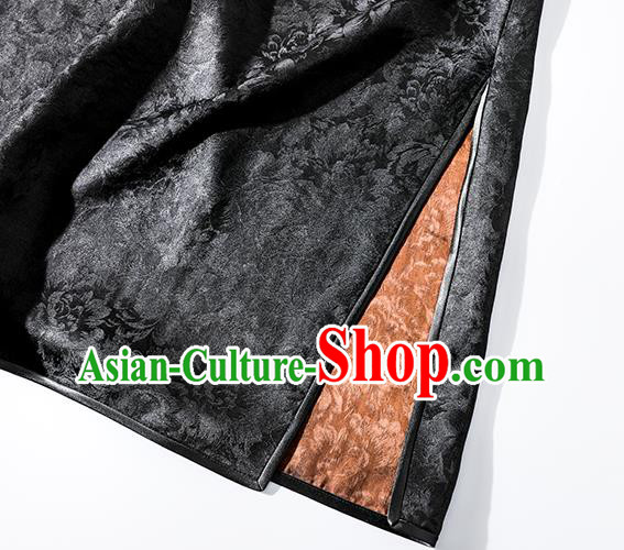 Asian Chinese Traditional Jacquard Black Silk Qipao Dress Classical Stand Collar Cheongsam Clothing