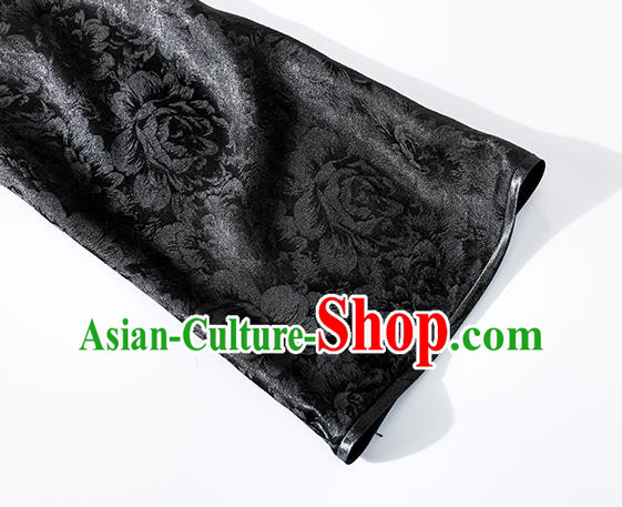 Asian Chinese Traditional Jacquard Black Silk Qipao Dress Classical Stand Collar Cheongsam Clothing
